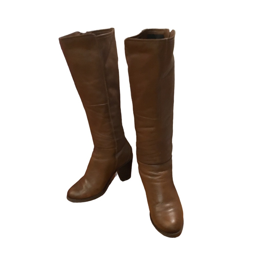 Brown Leather Knee High Heel Boots